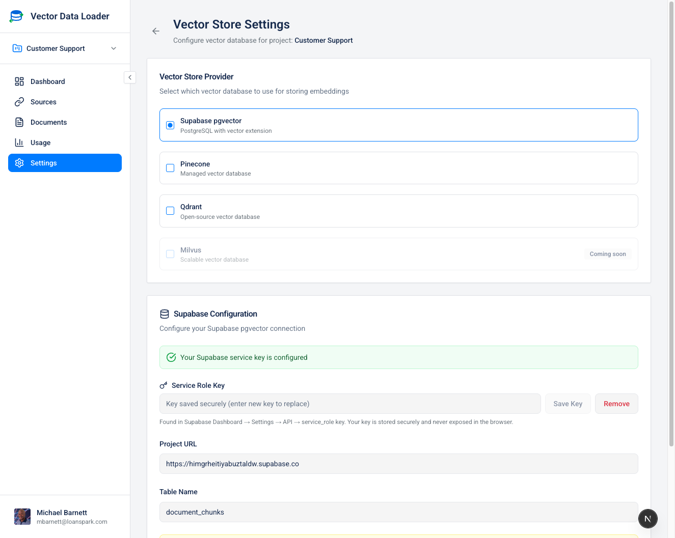 Vector Store Settings