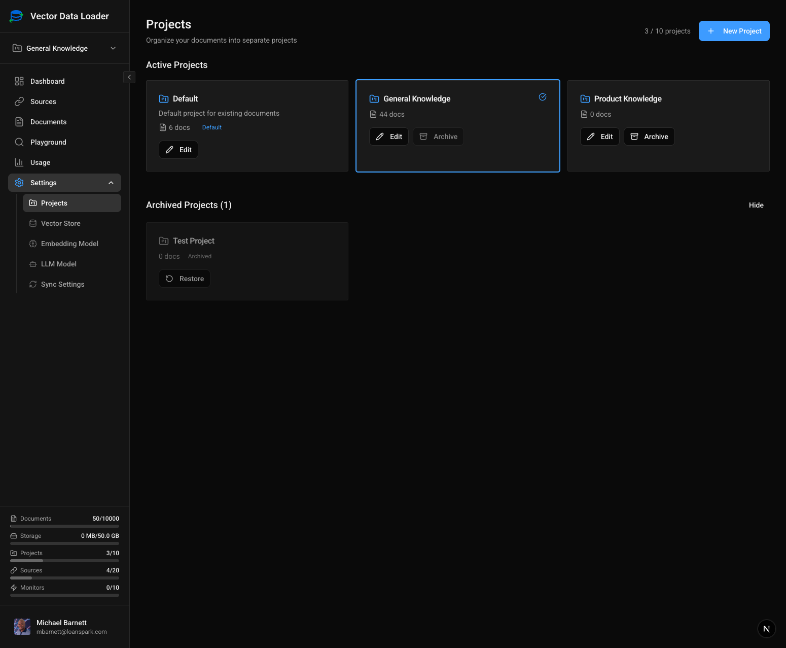 Projects Settings Page